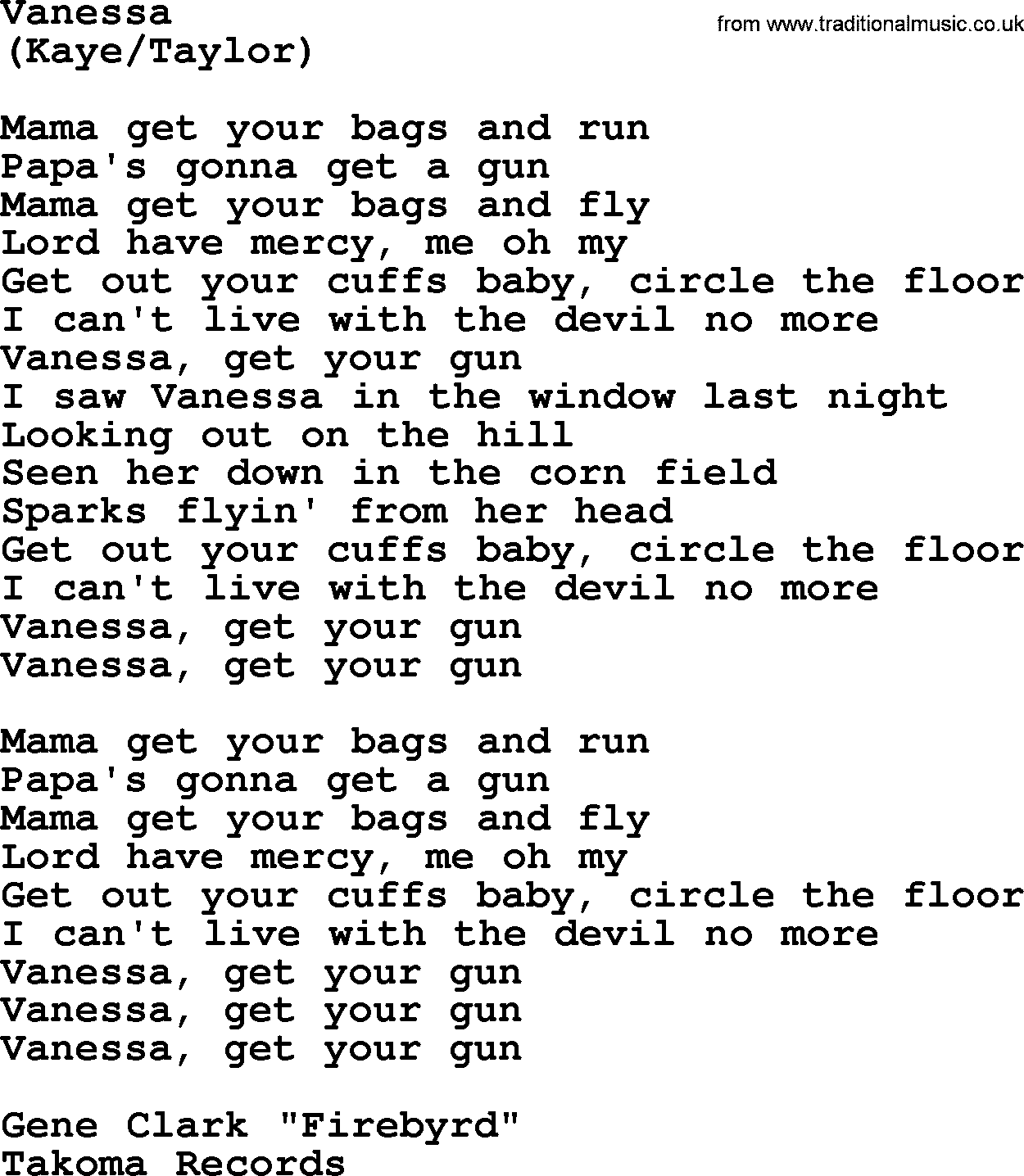 The Byrds song Vanessa, lyrics