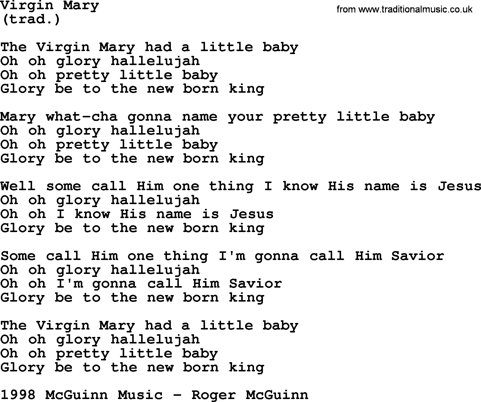 The Byrds song Virgin Mary, lyrics