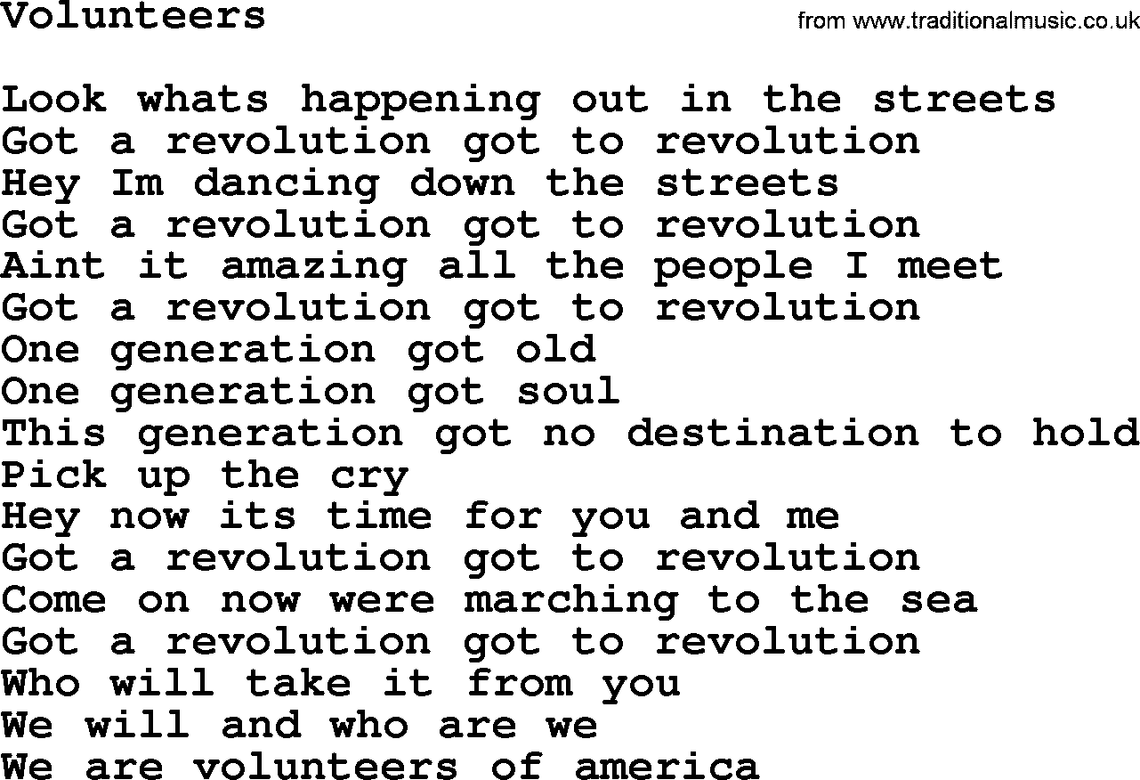 The Byrds song Volunteers, lyrics