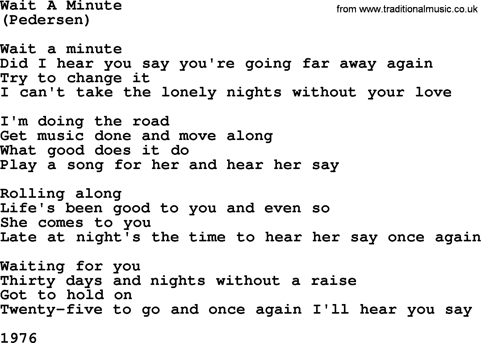 The Byrds song Wait A Minute, lyrics
