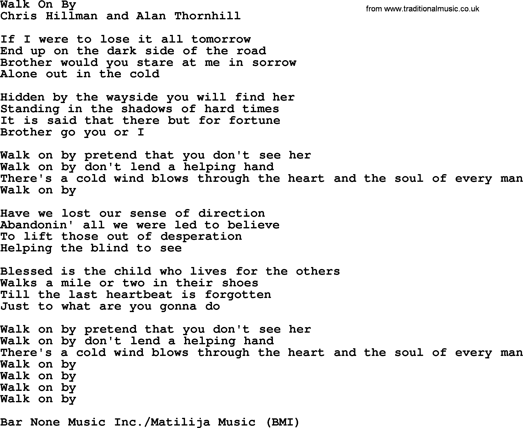 The Byrds song Walk On By, lyrics