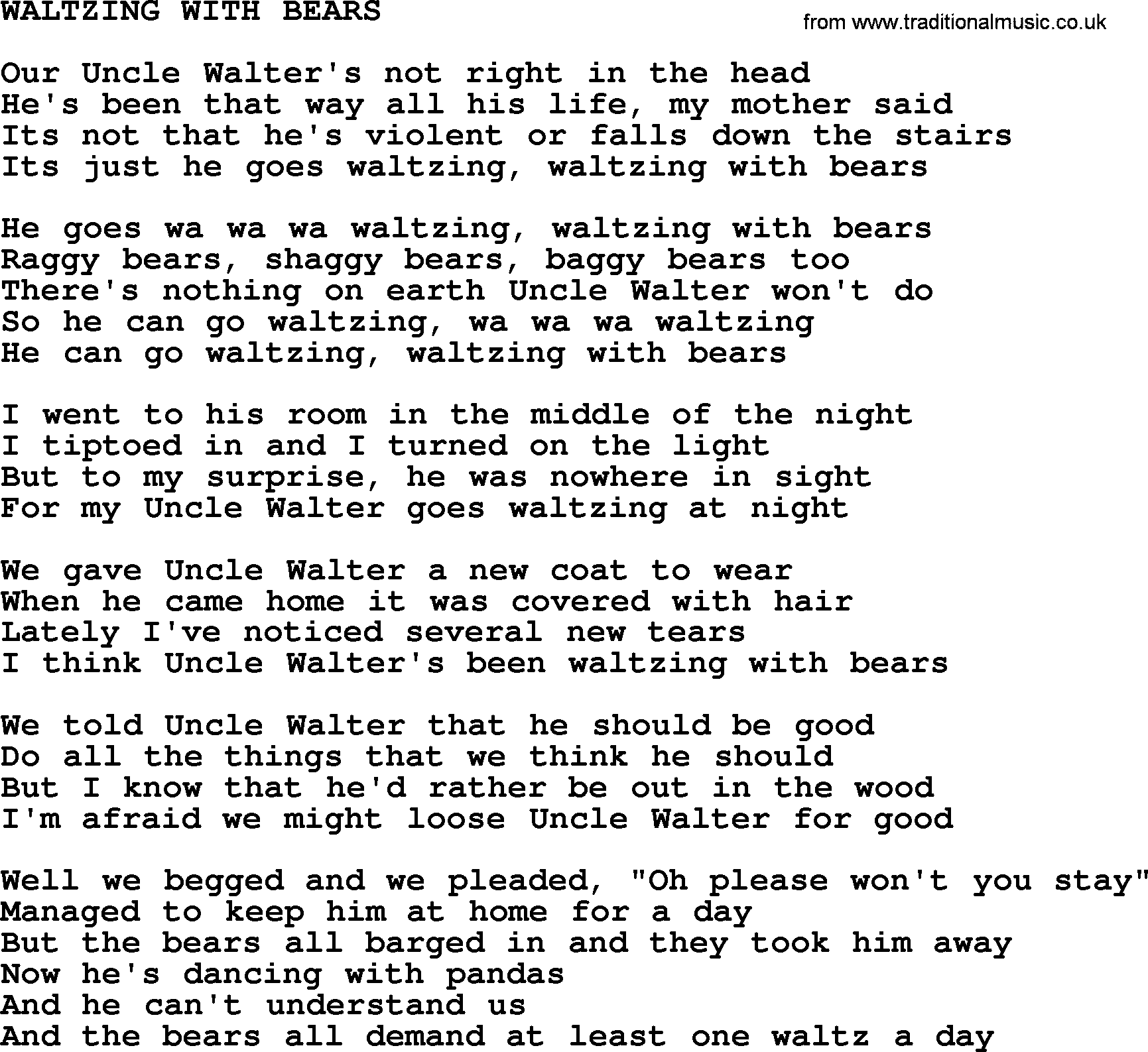 The Byrds song Waltzing With Bears, lyrics