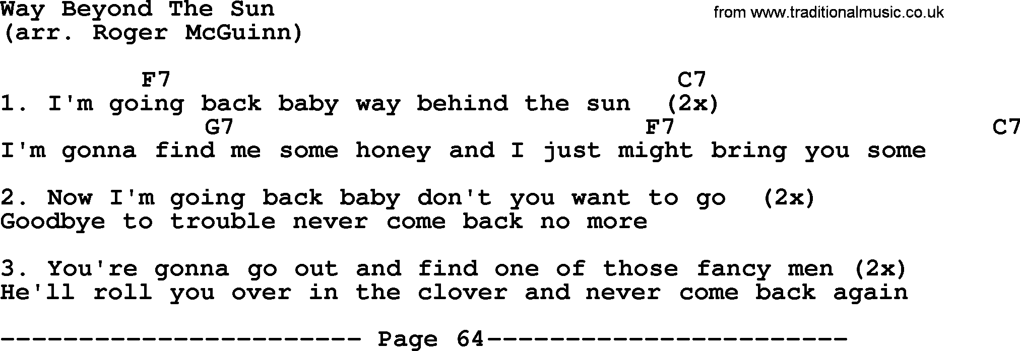 The Byrds song Way Beyond The Sun, lyrics and chords