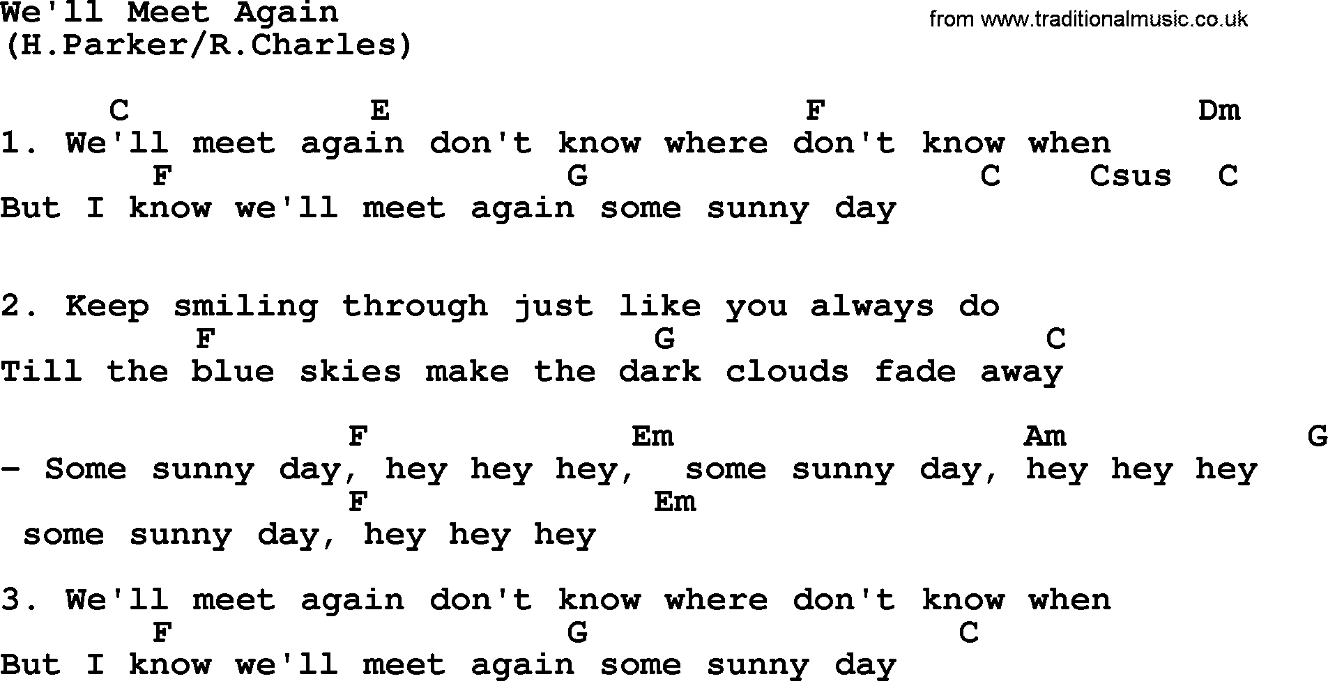 The Byrds song We'll Meet Again, lyrics and chords