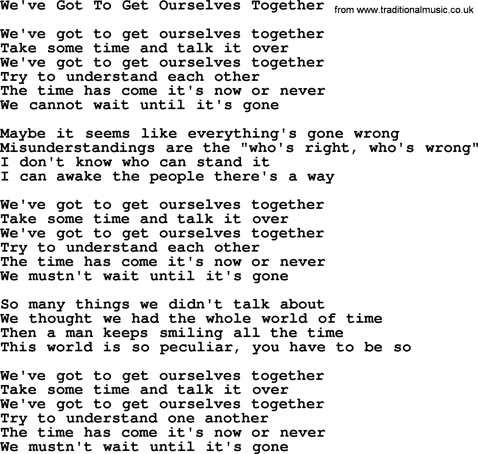The Byrds song We've Got To Get Ourselves Together, lyrics
