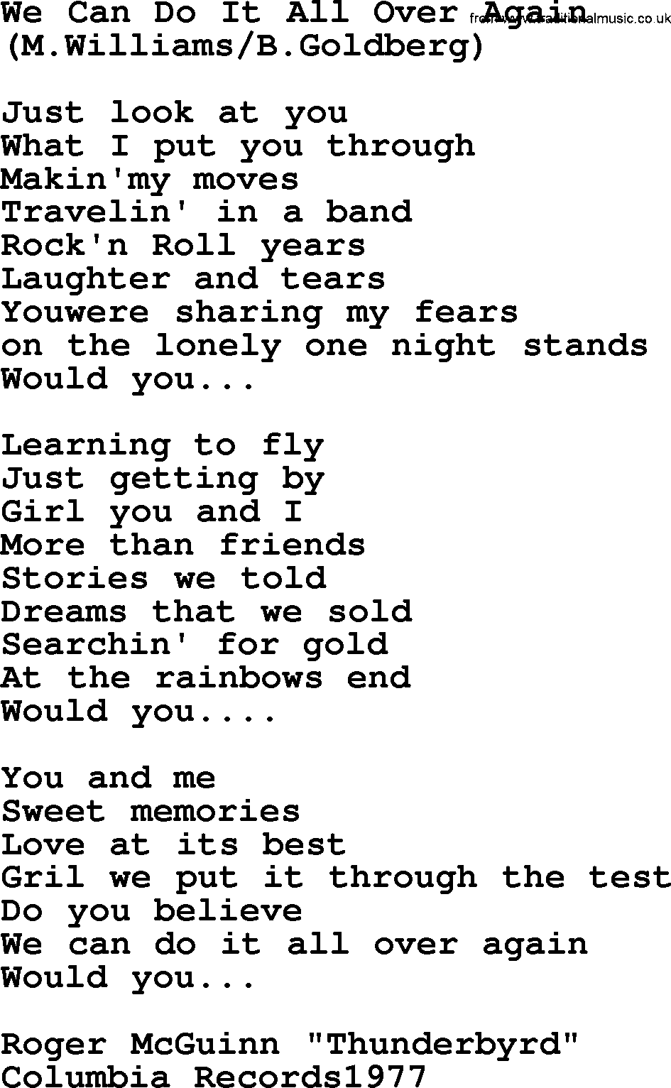 The Byrds song We Can Do It All Over Again, lyrics