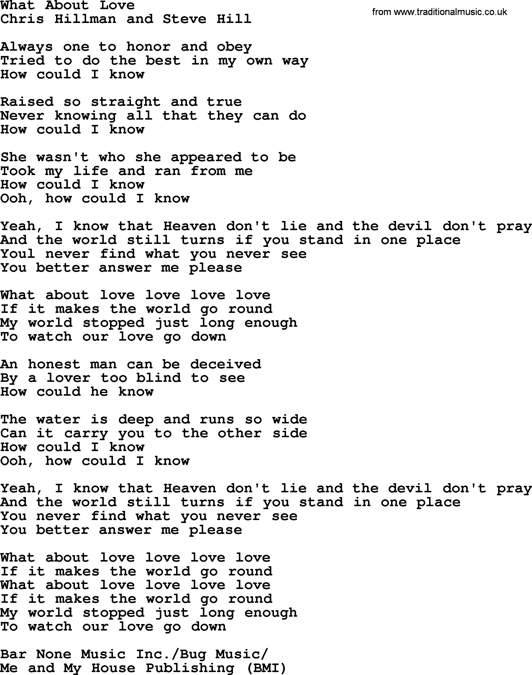 The Byrds song What About Love, lyrics