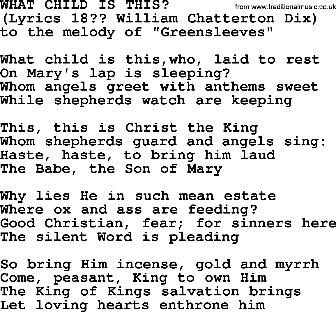 The Byrds song What Child Is This, lyrics