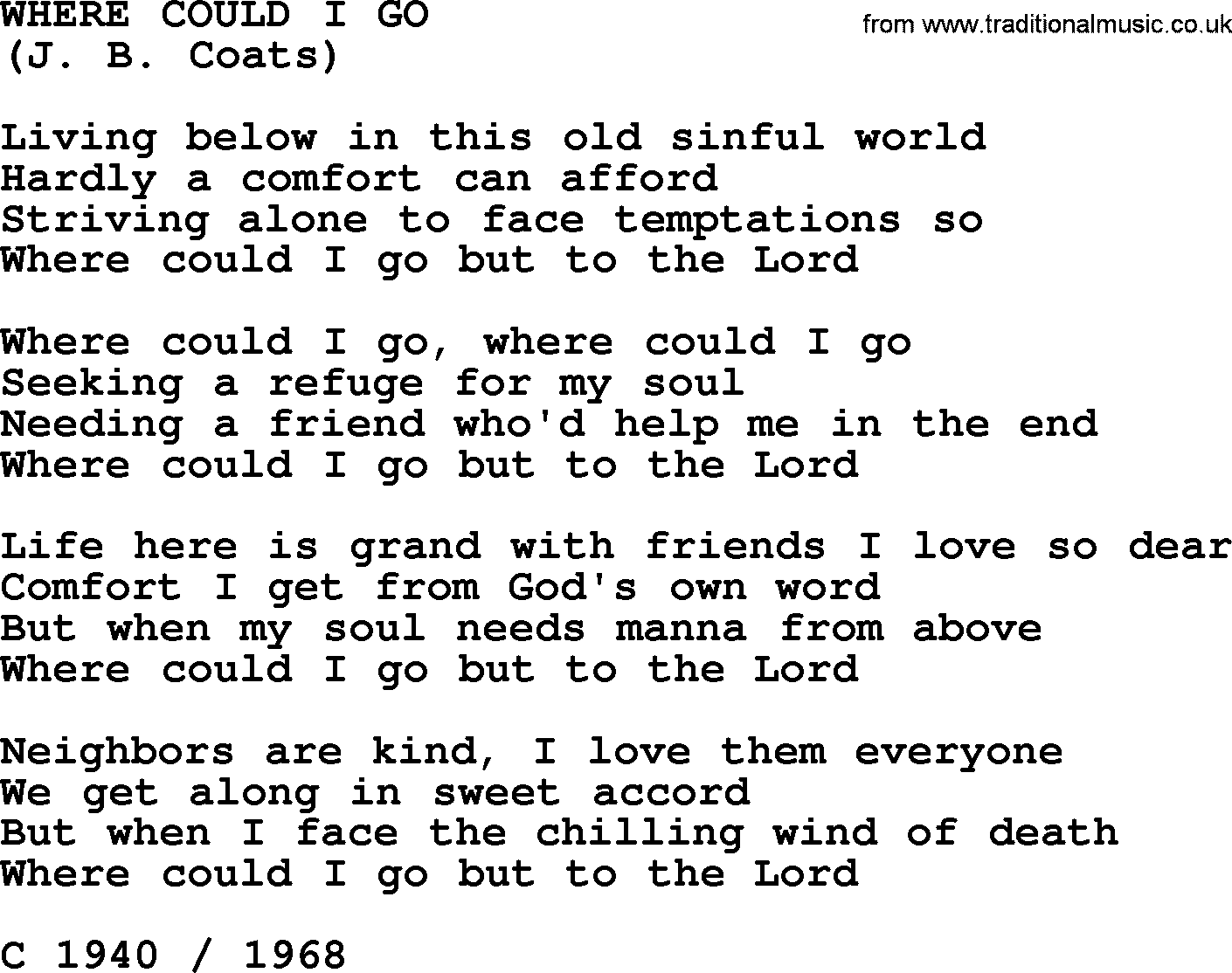 The Byrds song Where Could I Go, lyrics