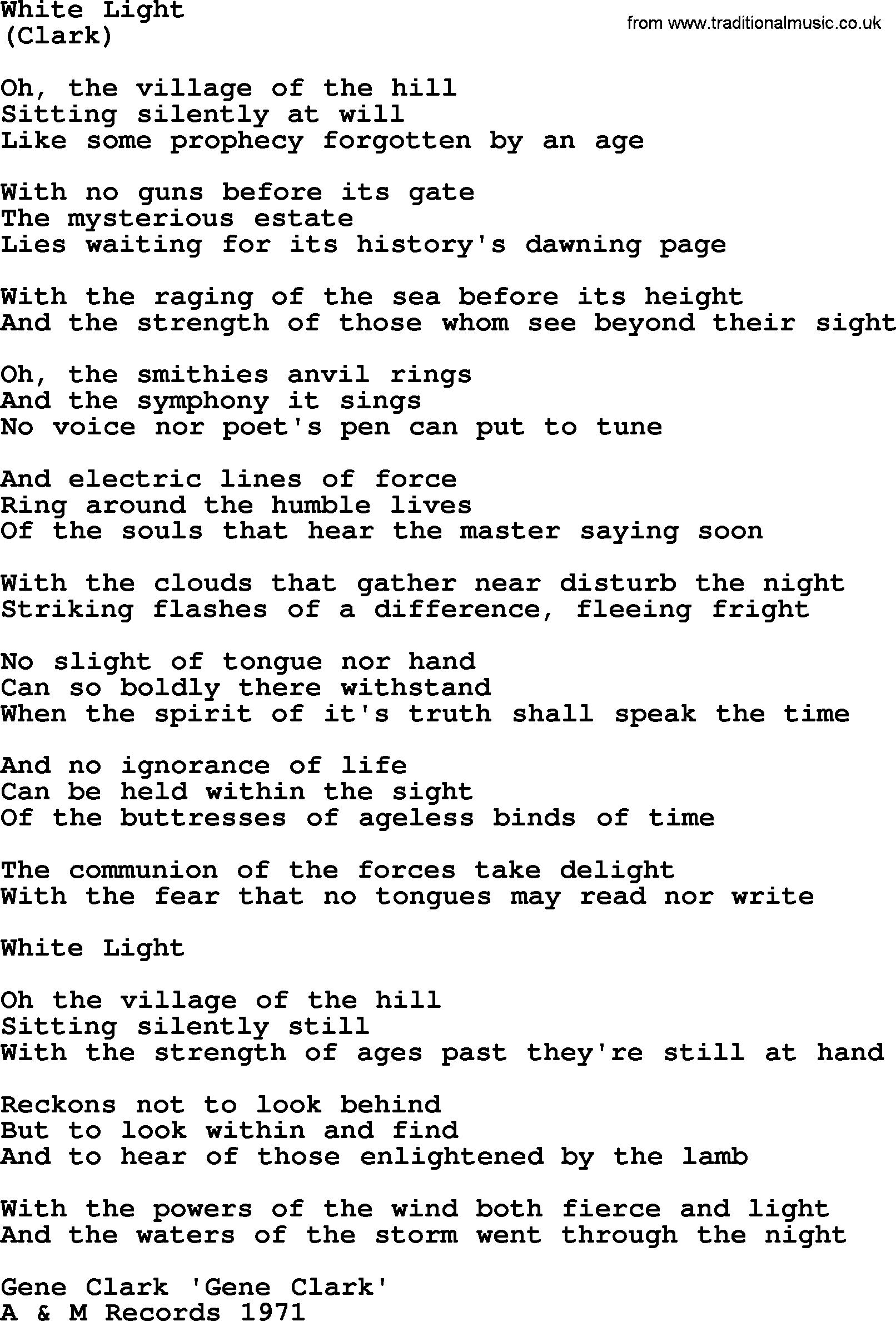 The Byrds song White Light, lyrics