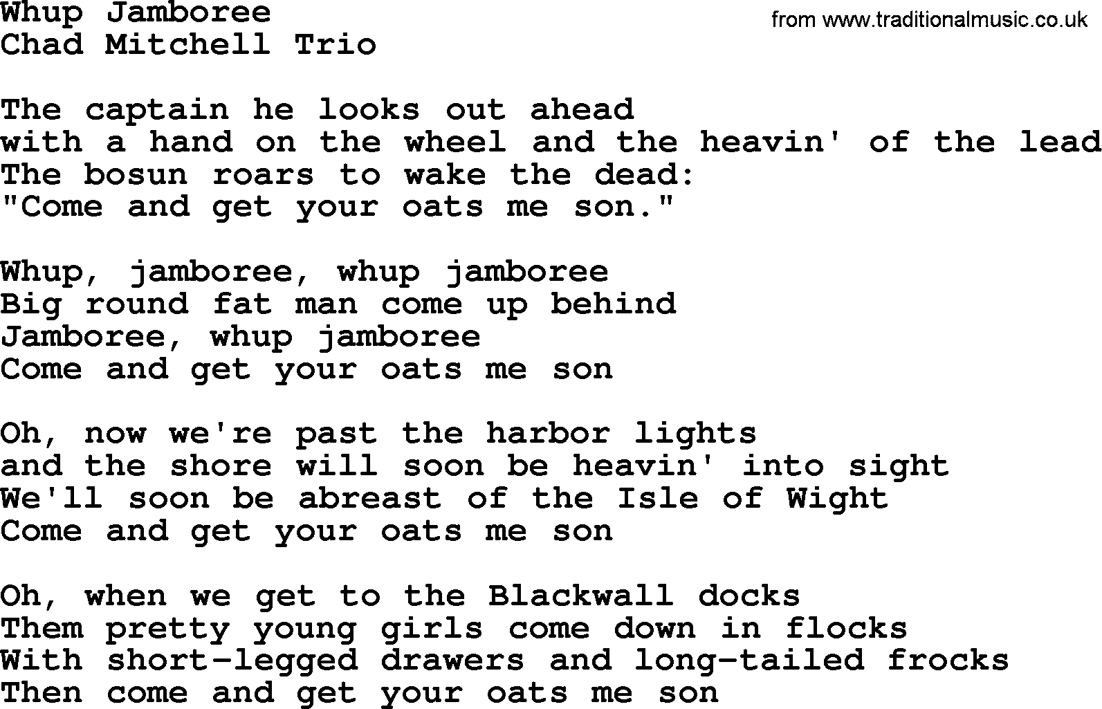 The Byrds song Whup Jamboree, lyrics