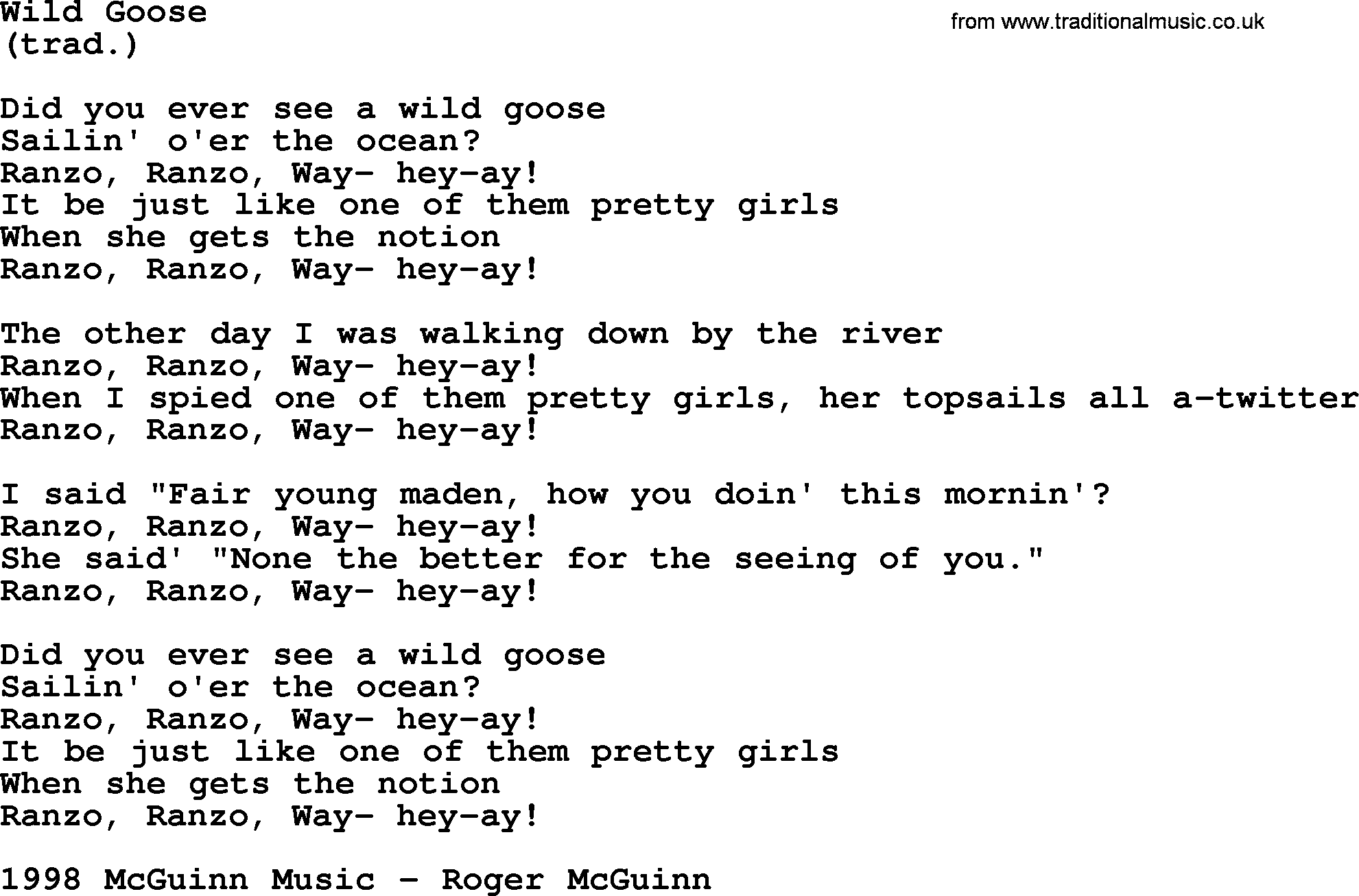 The Byrds song Wild Goose, lyrics