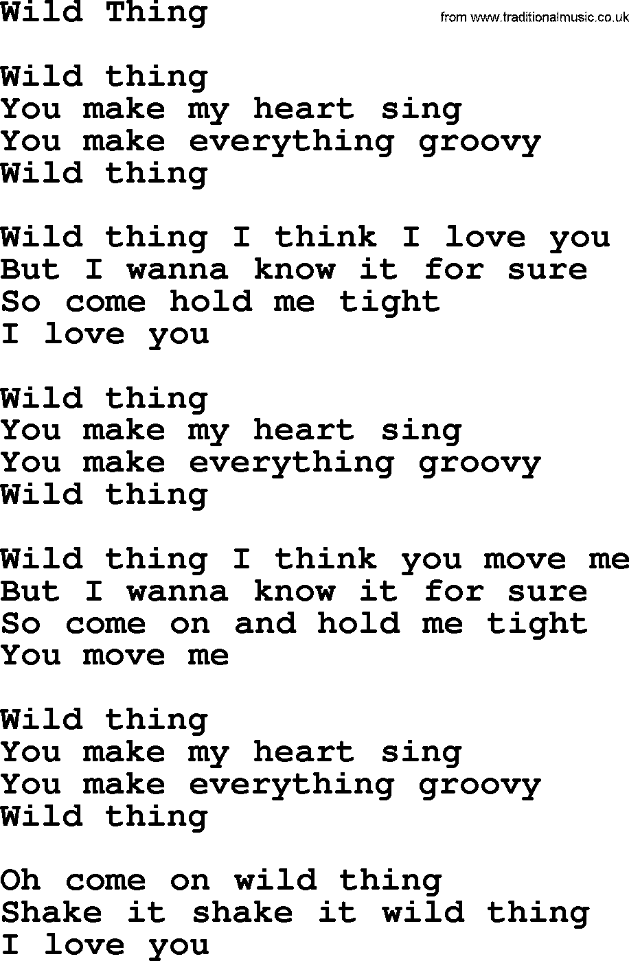 The Byrds song Wild Thing, lyrics