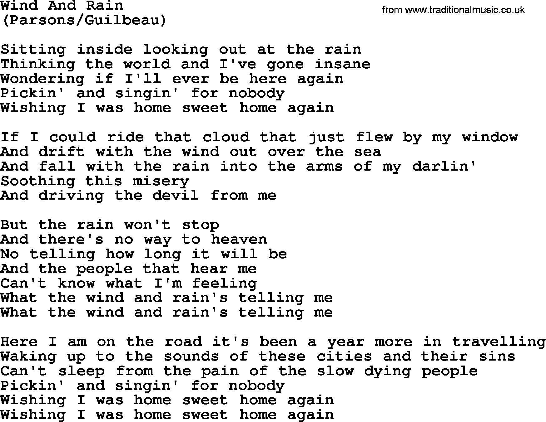 The Byrds song Wind And Rain, lyrics