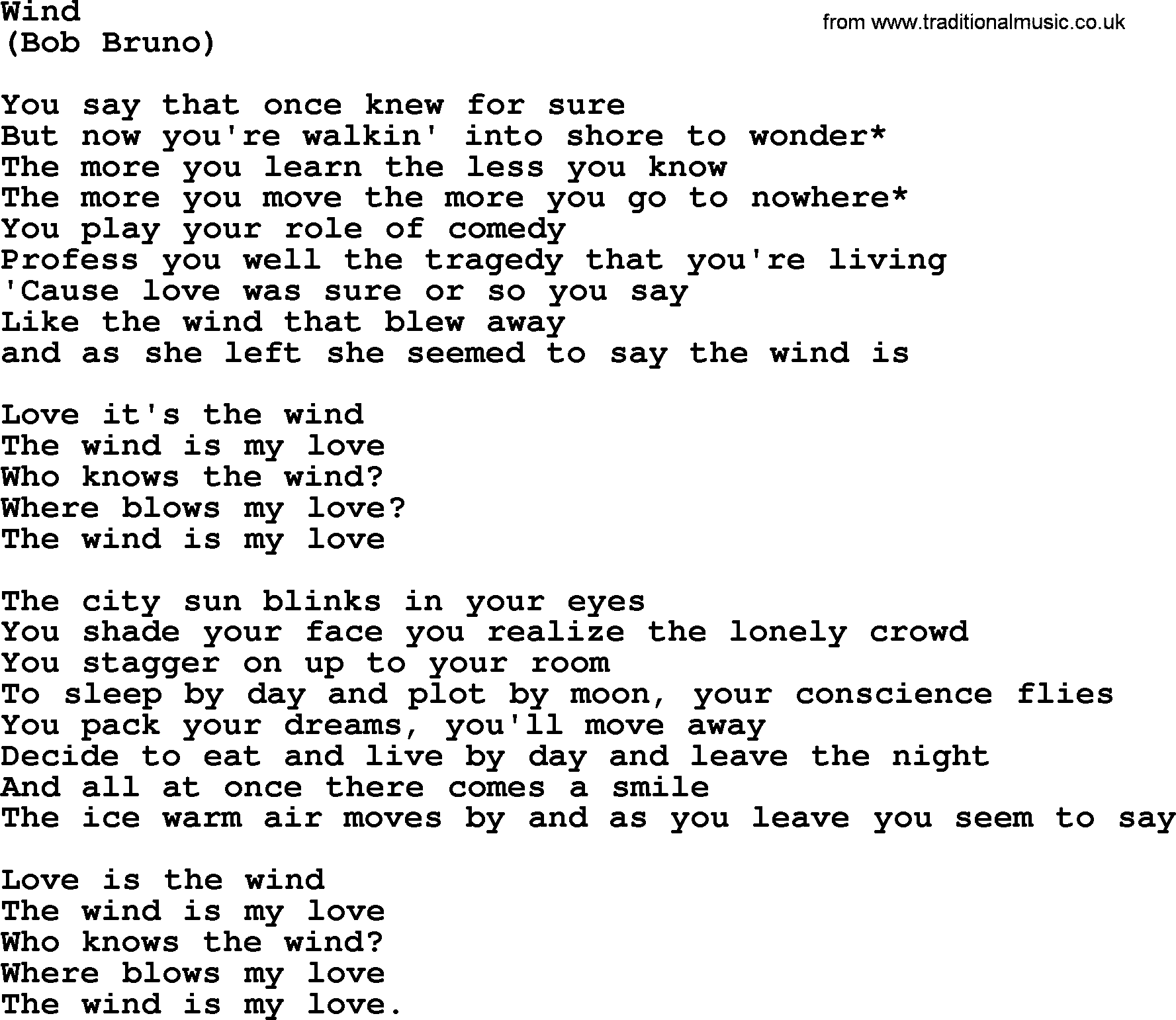 The Byrds song Wind, lyrics