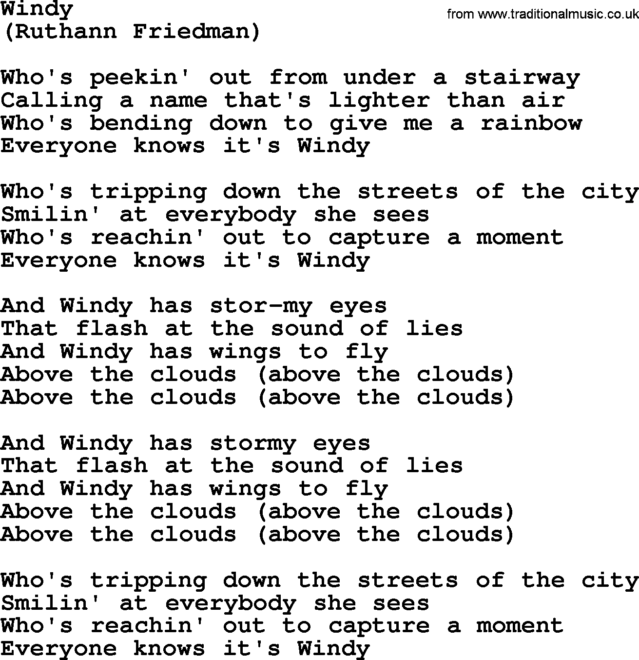 The Byrds song Windy, lyrics