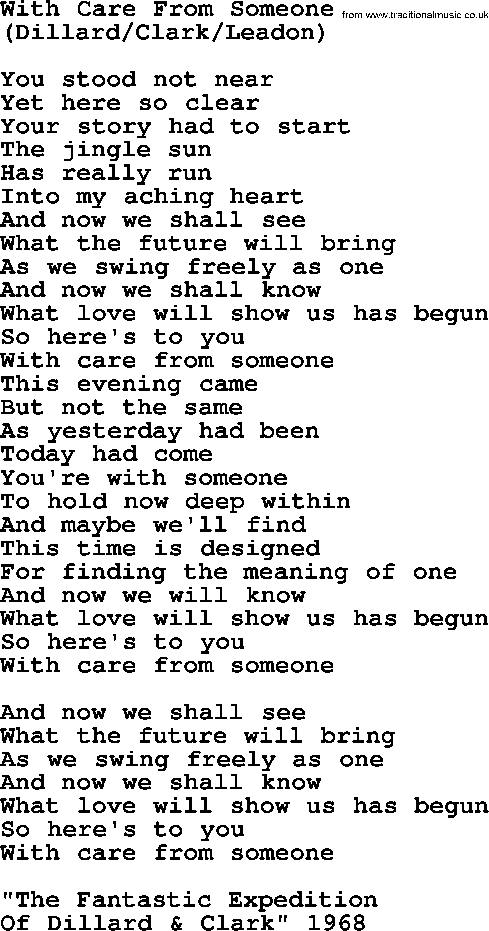 The Byrds song With Care From Someone, lyrics