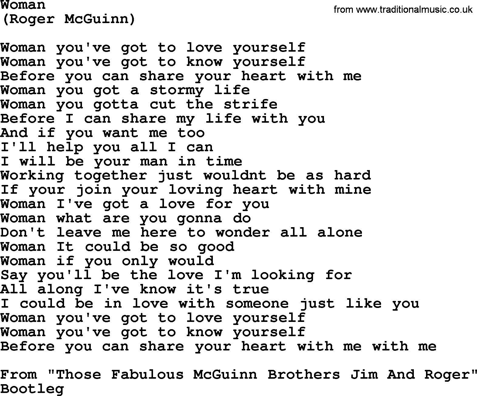 The Byrds song Woman, lyrics