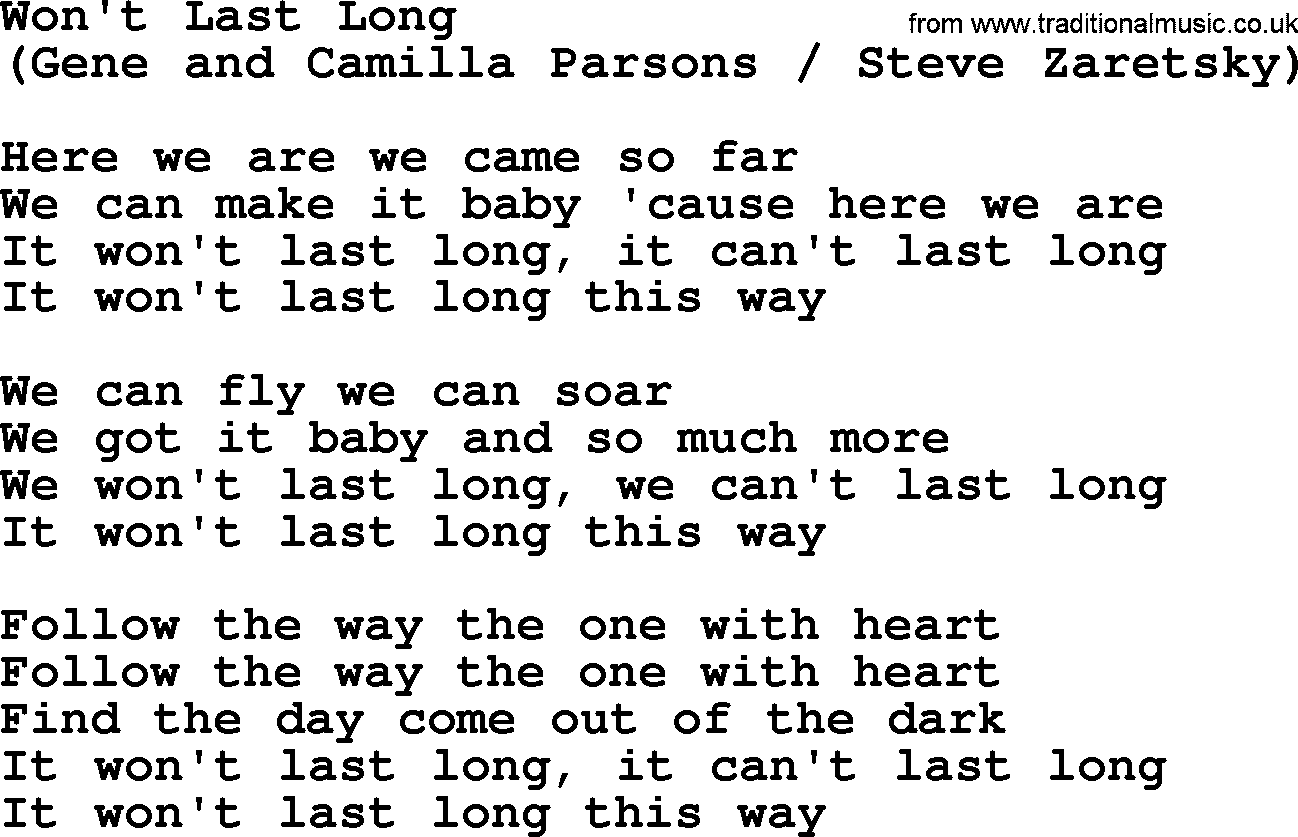 The Byrds song Won't Last Long, lyrics