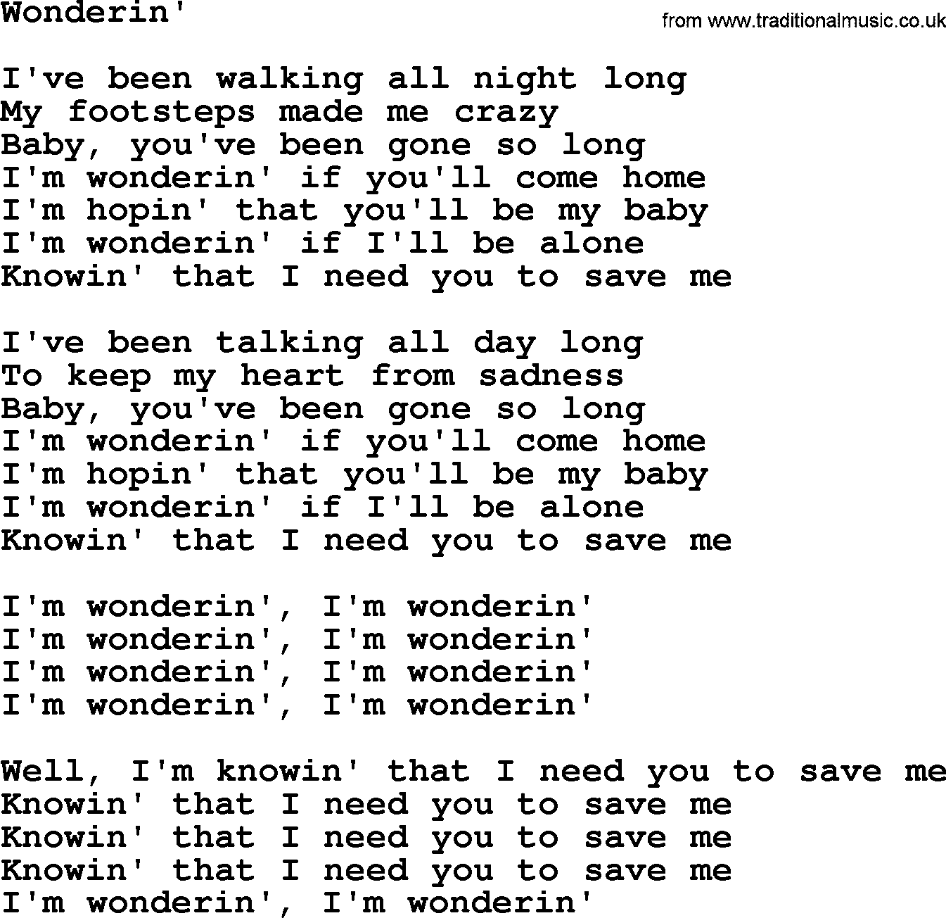 The Byrds song Wonderin', lyrics