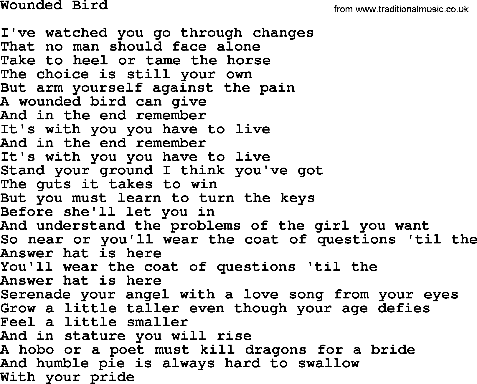 The Byrds song Wounded Bird, lyrics