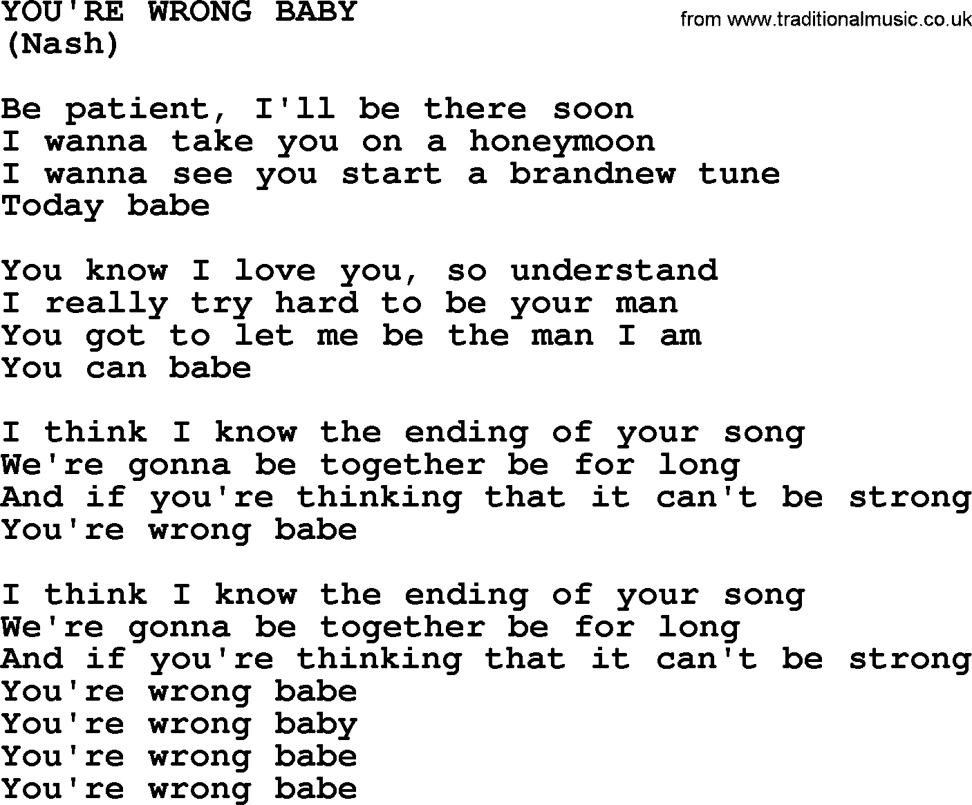 The Byrds song You're Wrong Baby, lyrics