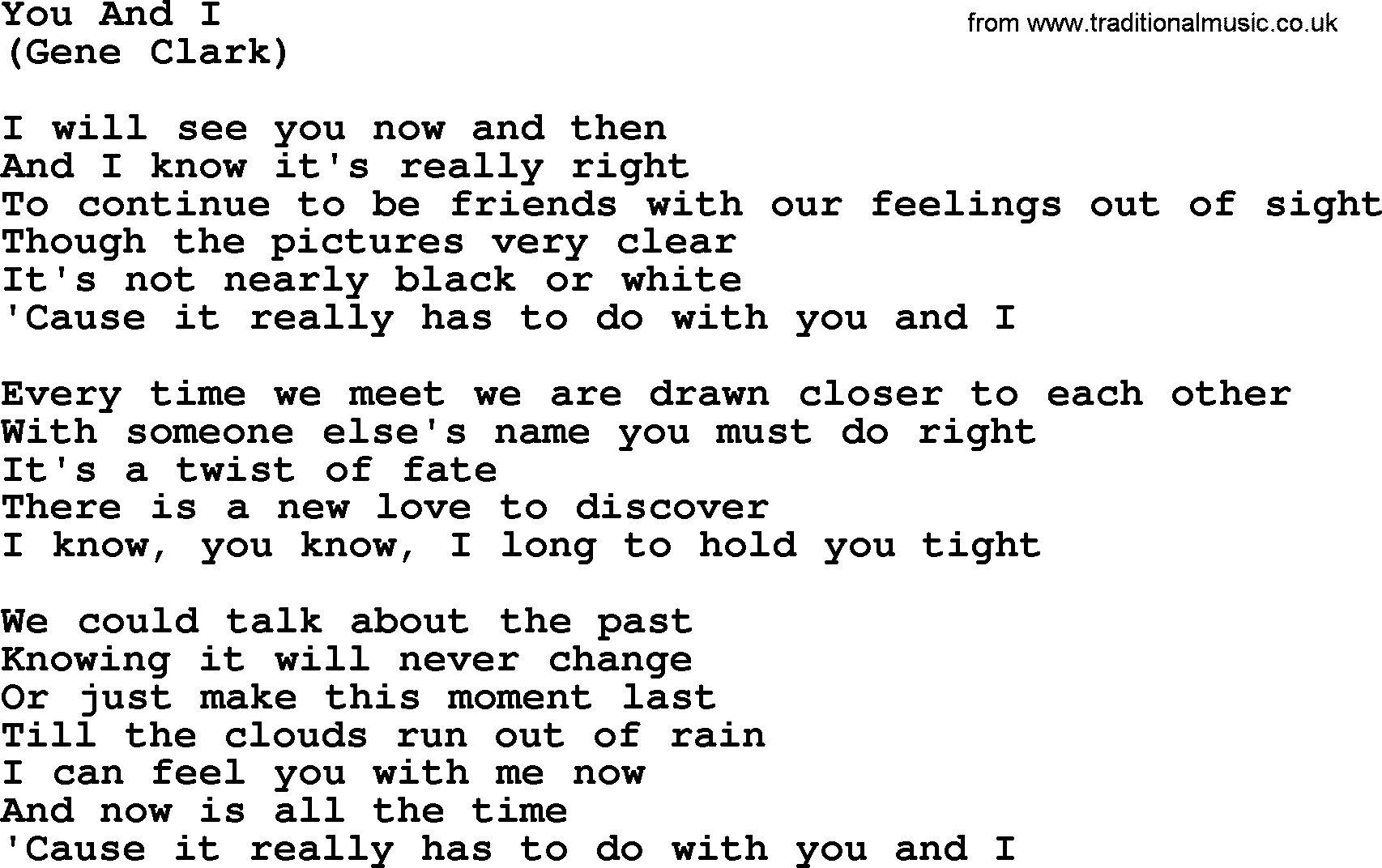The Byrds song You And I, lyrics