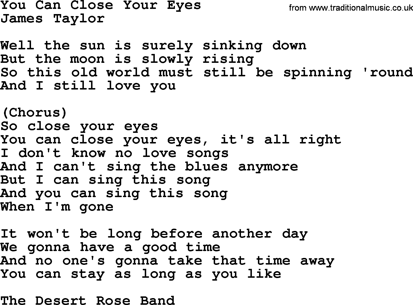 The Byrds song You Can Close Your Eyes, lyrics
