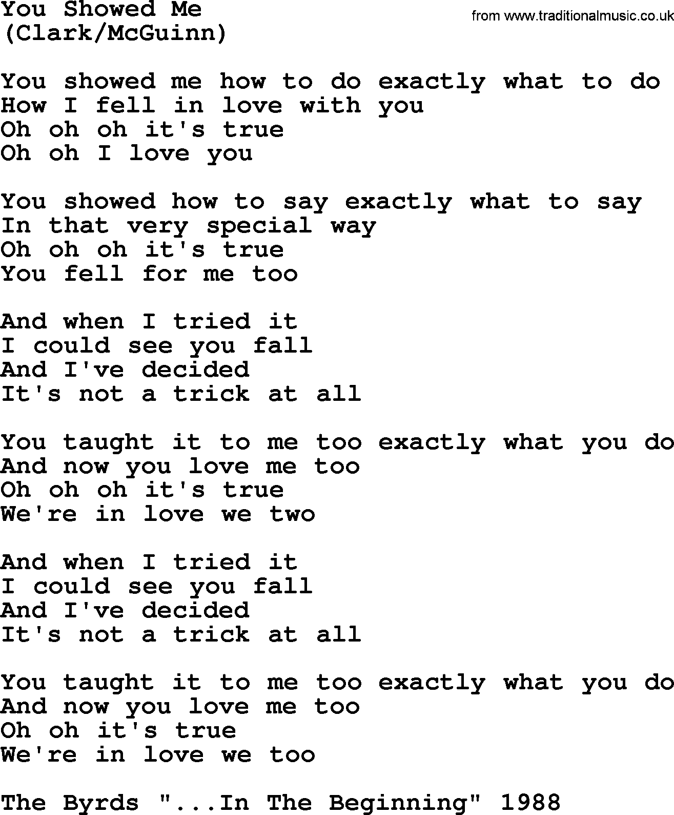 The Byrds song You Showed Me, lyrics