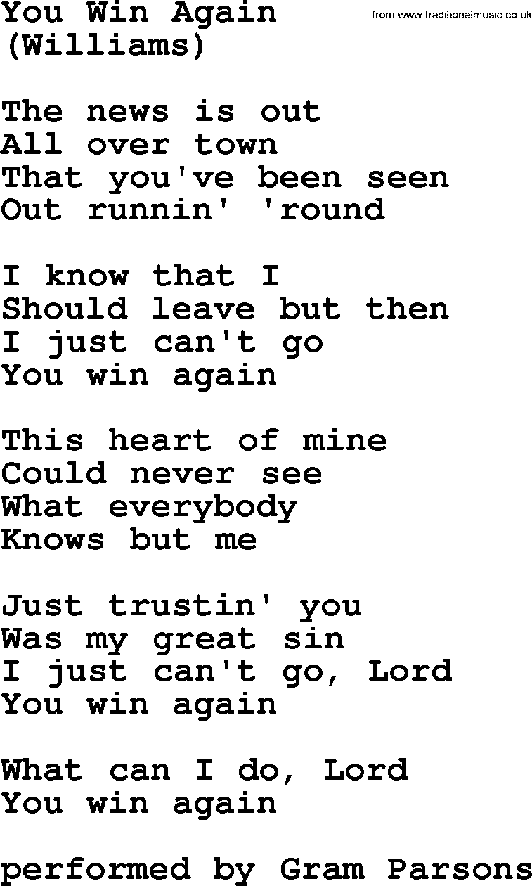 The Byrds song You Win Again, lyrics