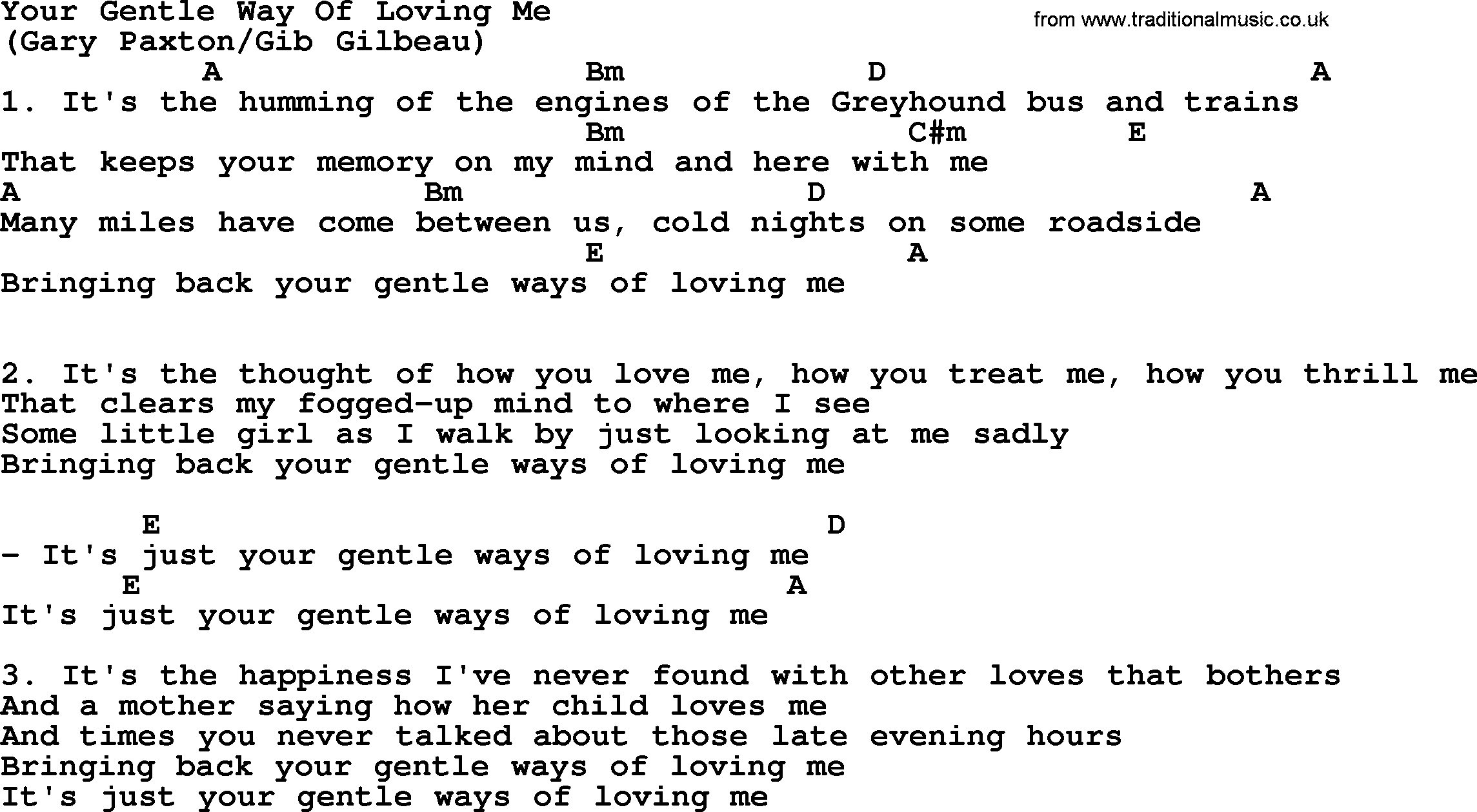 The Byrds song Your Gentle Way Of Loving Me, lyrics and chords