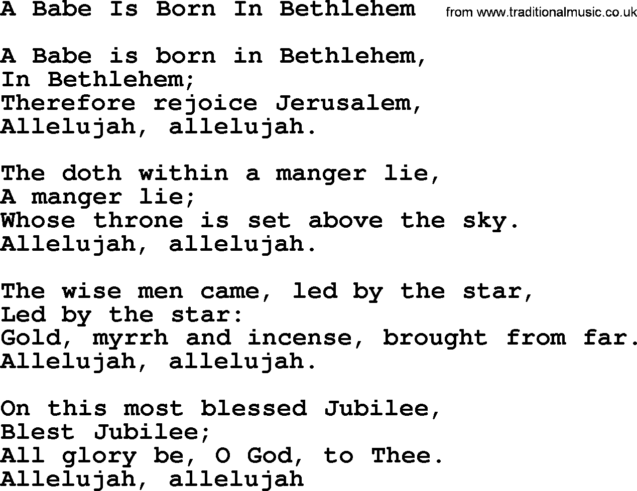 Catholic Hymn: A Babe Is Born In Bethlehem lyrics with PDF