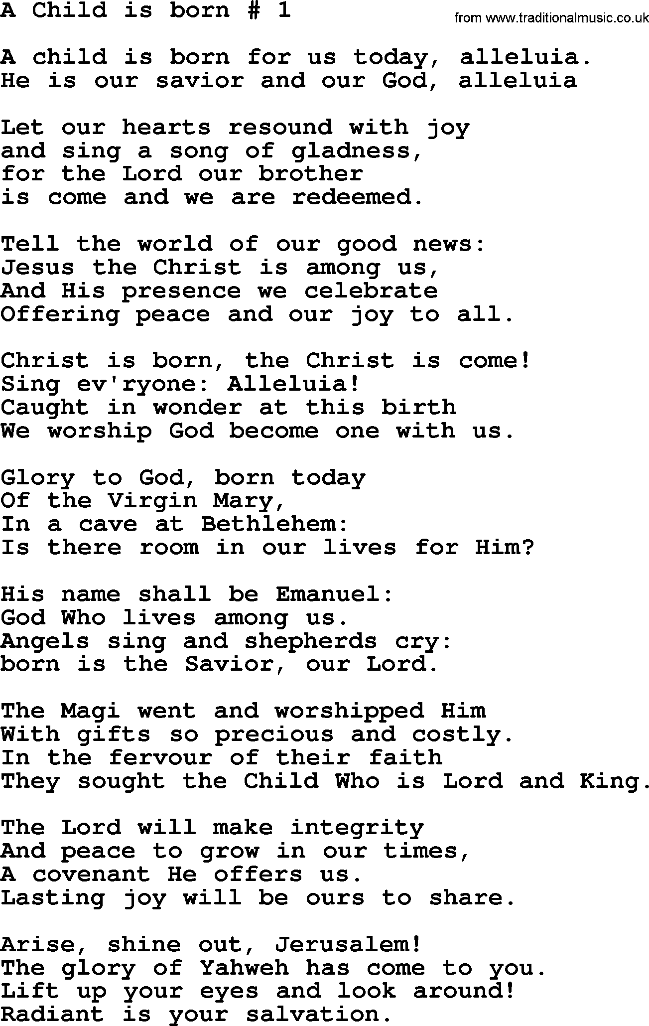 Catholic Hymn: A Child Is Born1 lyrics with PDF