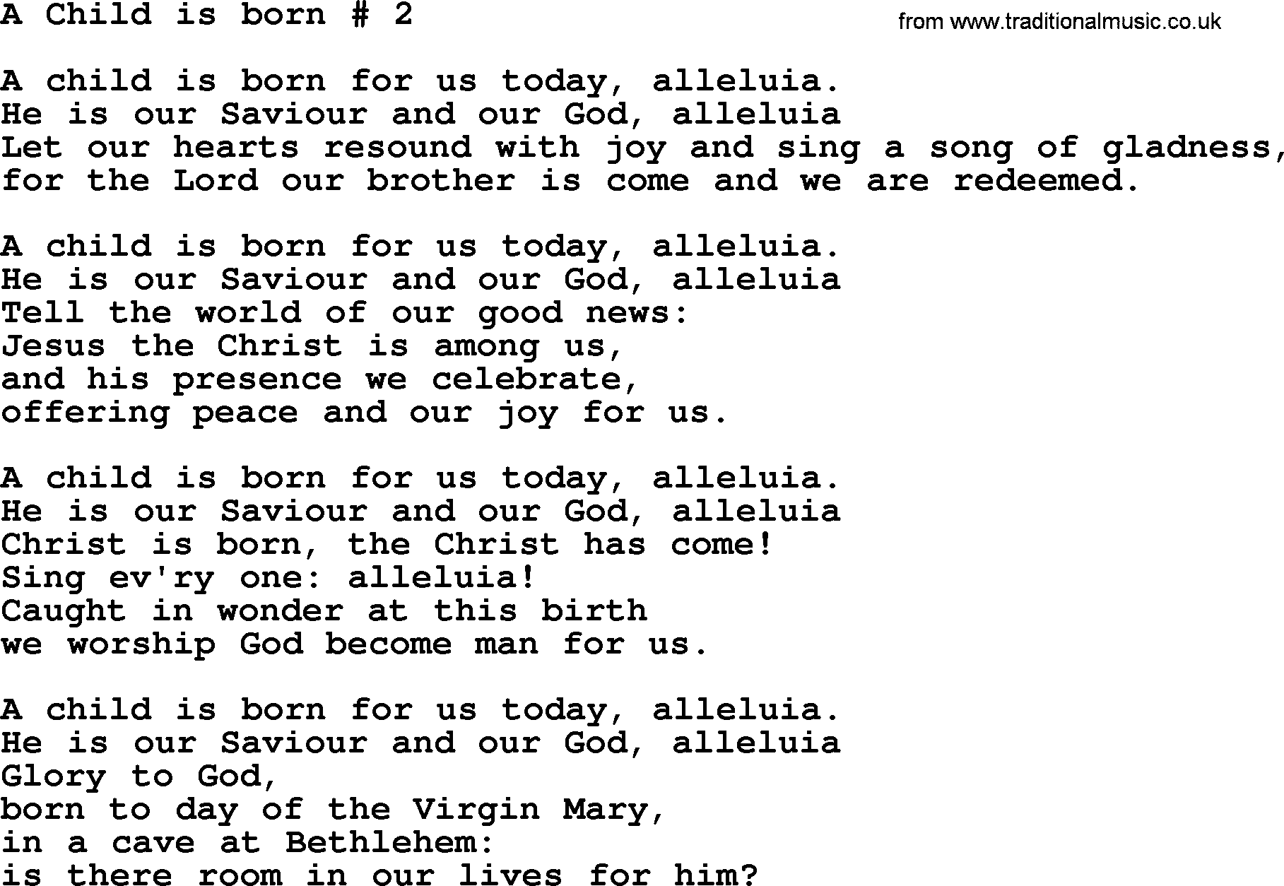 Catholic Hymns, Song: A Child Is Born2 - lyrics and PDF