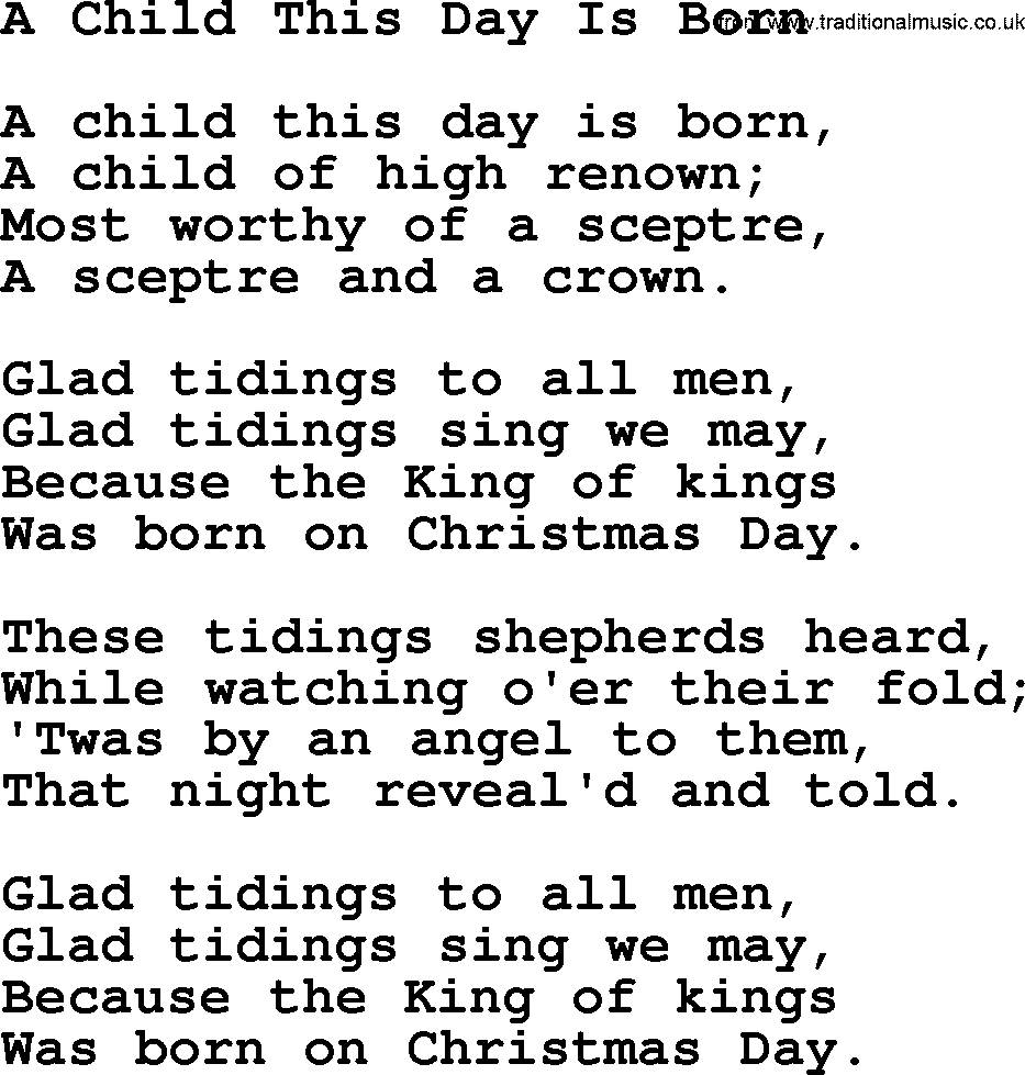 Catholic Hymn: A Child This Day Is Born lyrics with PDF