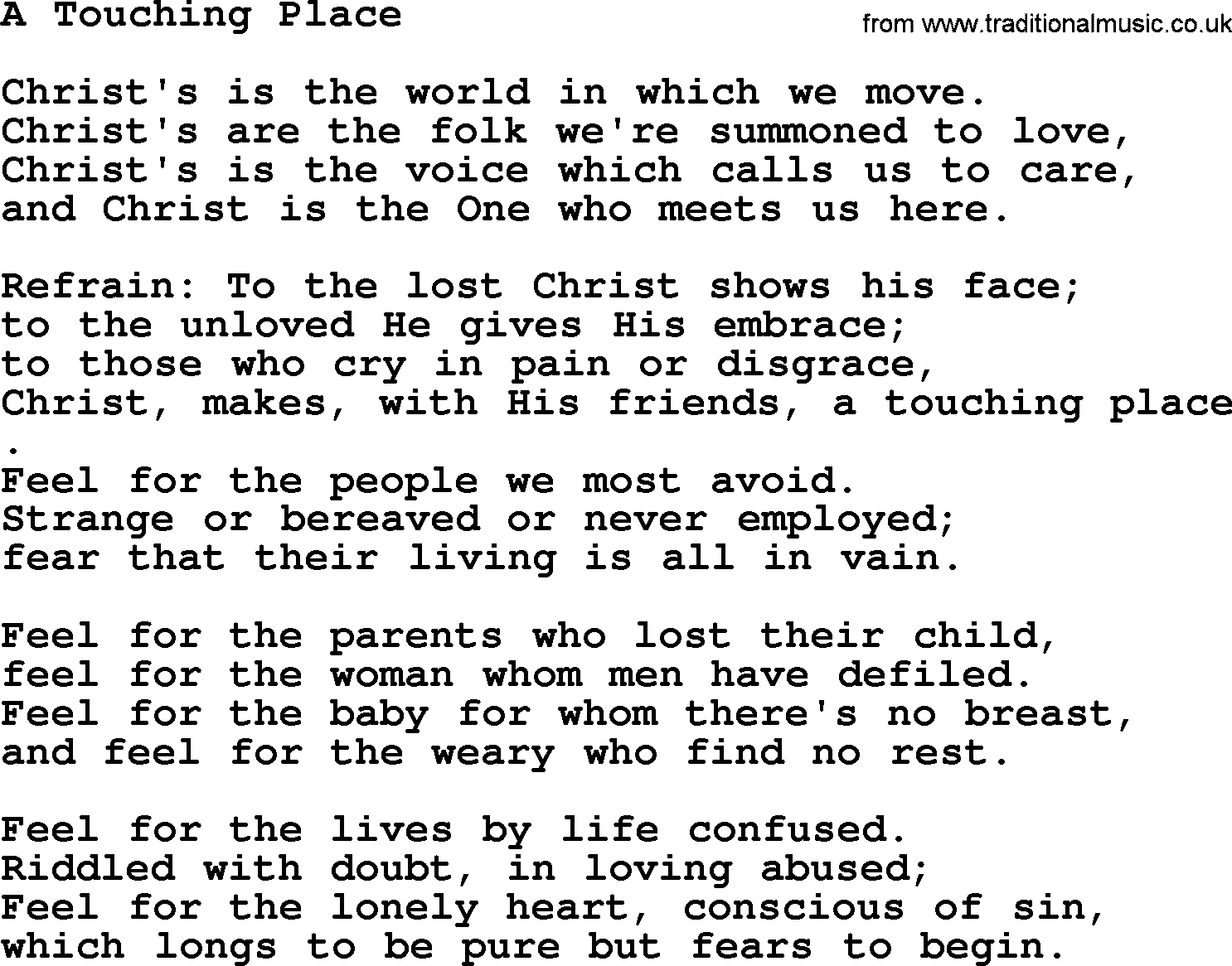 Catholic Hymn: A Touching Place lyrics with PDF