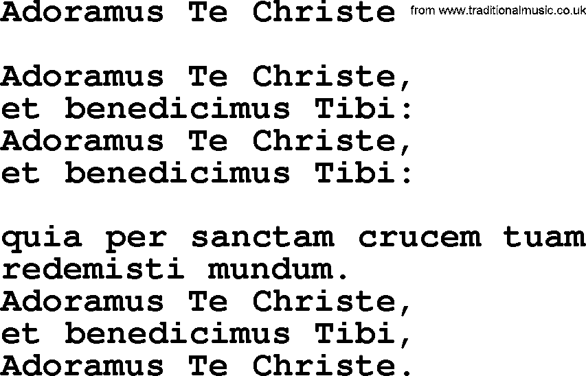 Catholic Hymn: Adoramus Te Christe lyrics with PDF