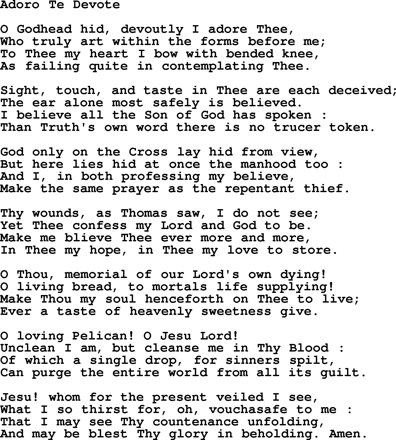 Catholic Hymn: Adoro Te Devote lyrics with PDF