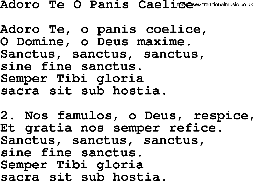 Catholic Hymn: Adoro Te O Panis Caelice lyrics with PDF