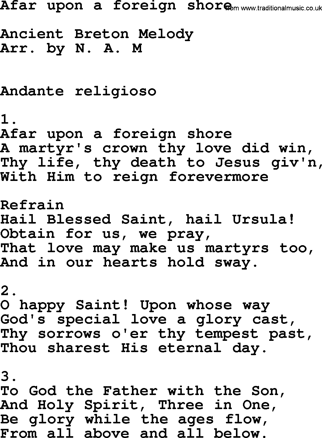 Catholic Hymn: Afar Upon A Foreign Shore lyrics with PDF