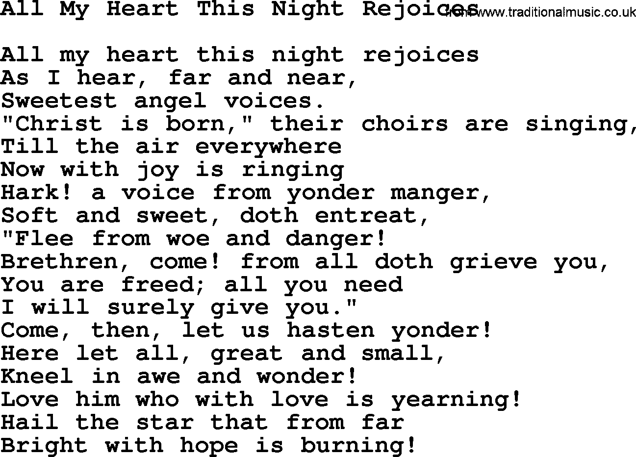 Catholic Hymn: All My Heart This Night Rejoices lyrics with PDF