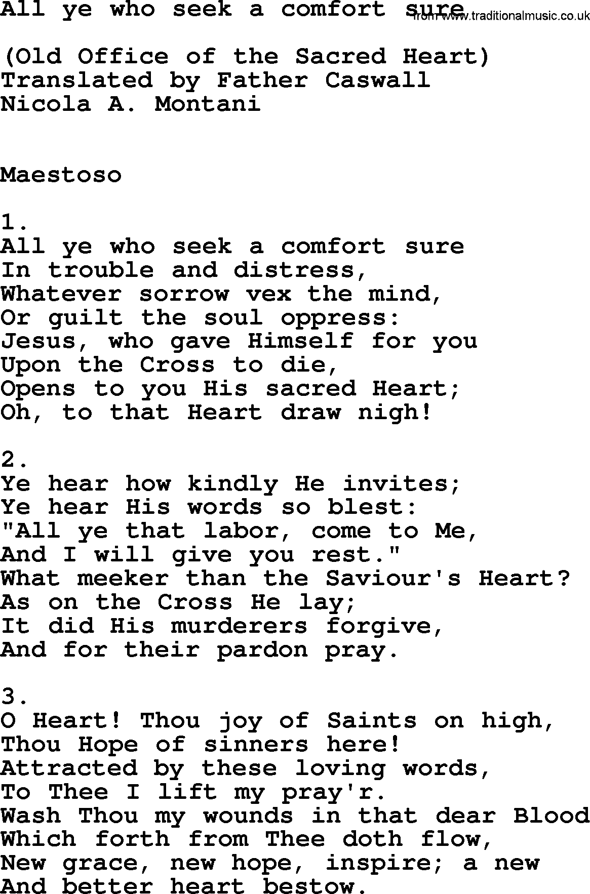 Catholic Hymn: All Ye Who Seek A Comfort Sure lyrics with PDF