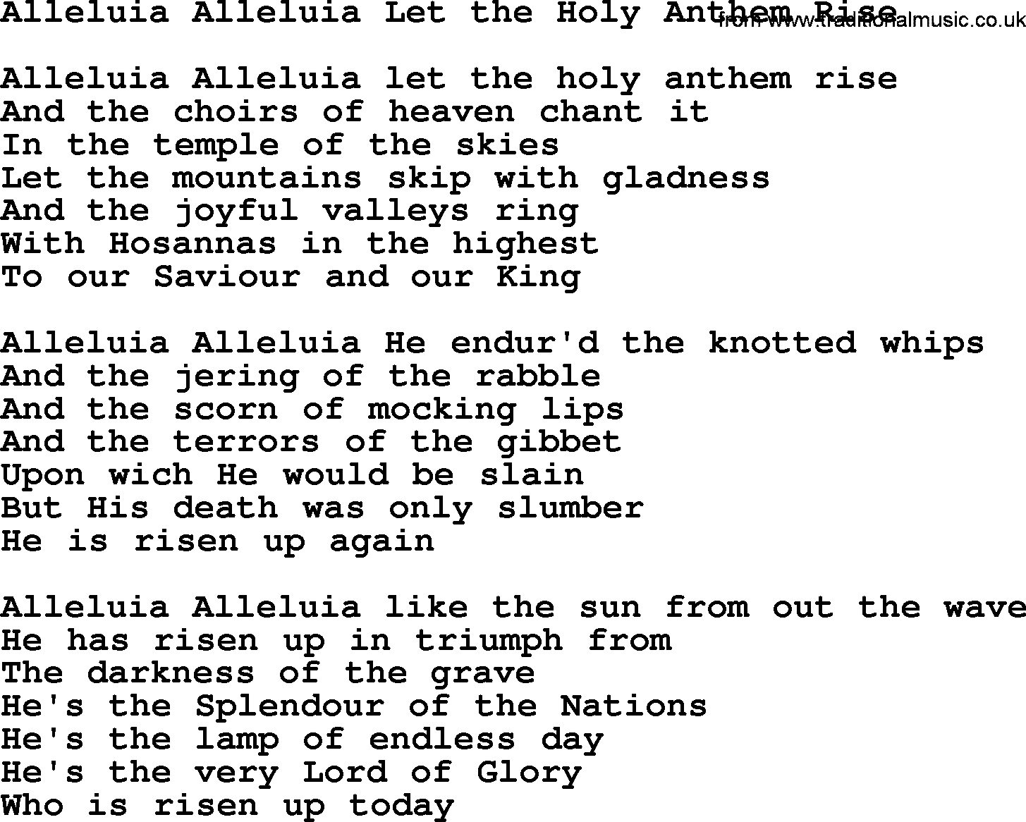 Catholic Hymn: Alleluia Alleluia Let The Holy Anthem Rise lyrics with PDF