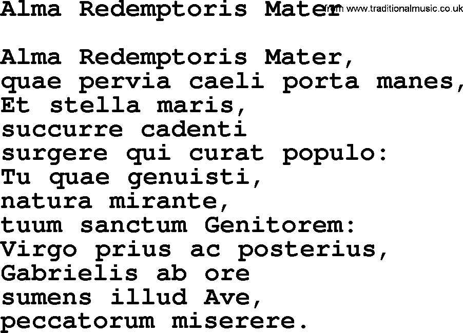 Catholic Hymn: Alma Redemptoris Mater lyrics with PDF