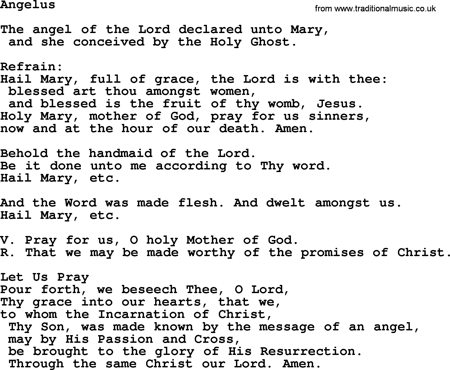 Catholic Hymn: Angelus lyrics with PDF