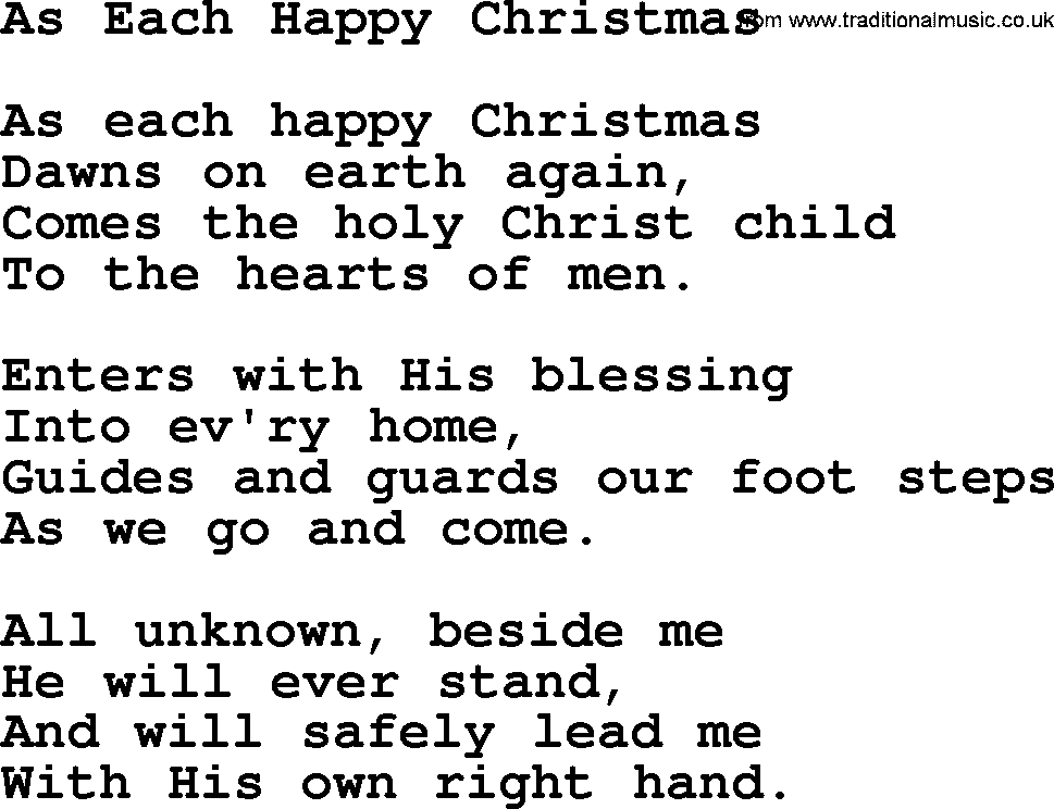 Catholic Hymn: As Each Happy Christmas lyrics with PDF