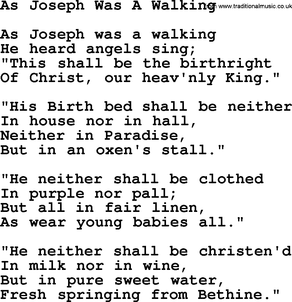Catholic Hymn: As Joseph Was A Walking lyrics with PDF