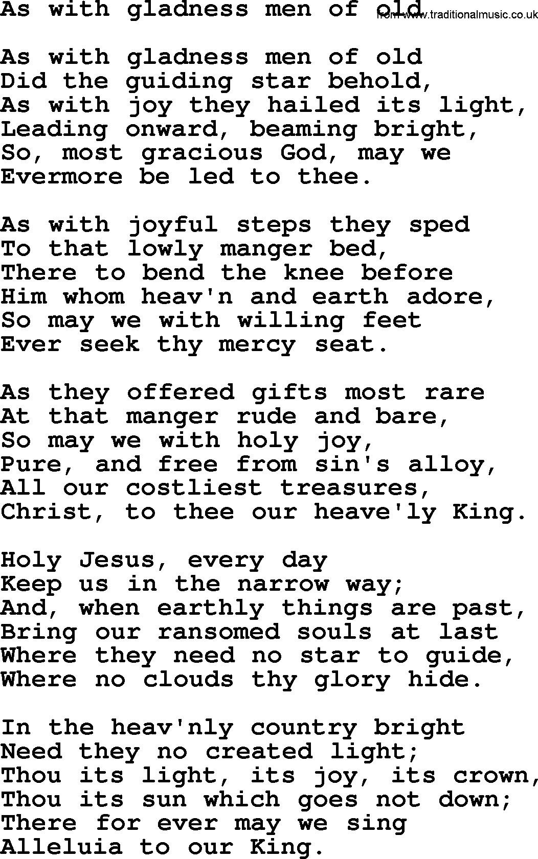 Catholic Hymn: As With Gladness Men Of Old lyrics with PDF
