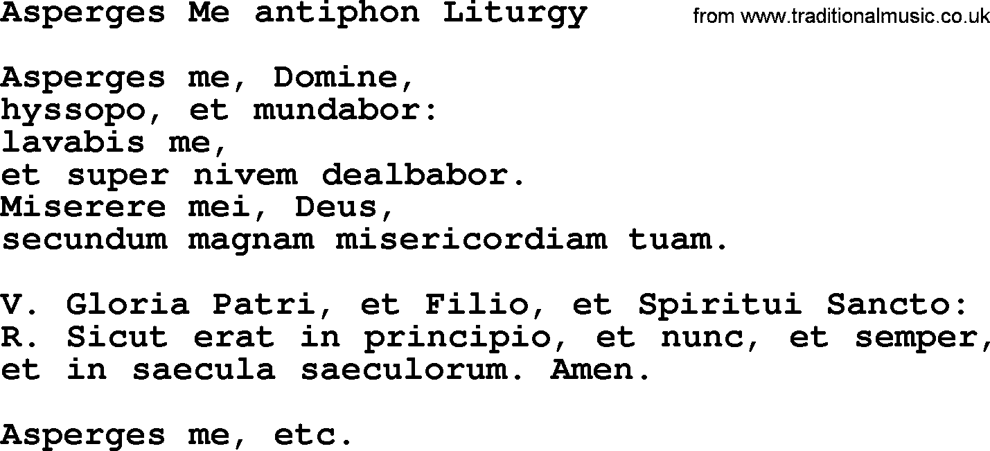 Catholic Hymn: Asperges Me Antiphon Liturgy lyrics with PDF