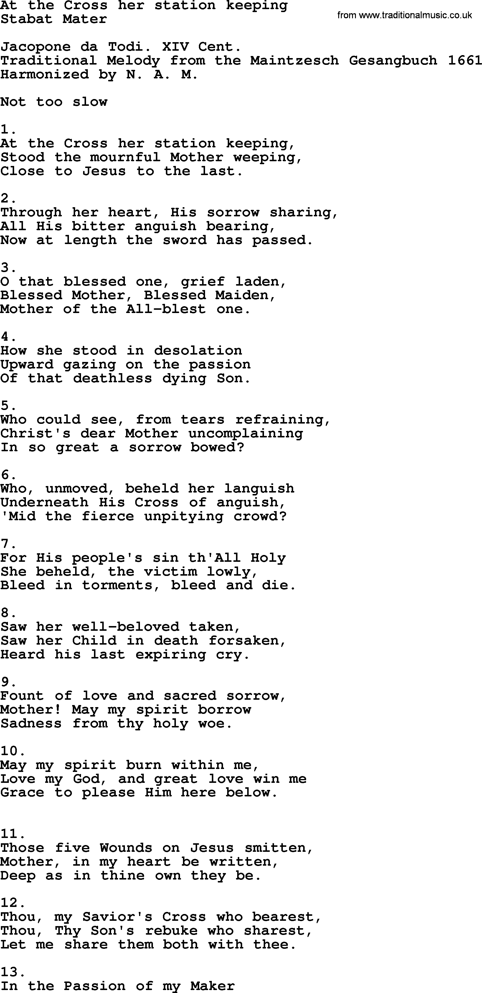 Catholic Hymn: At The Cross Her Station Keeping lyrics with PDF